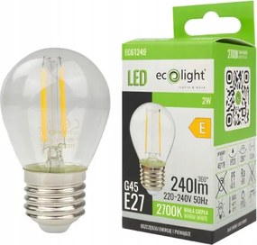 LED žiarovka E27 filament 2W 240lm 2700k g45 - teplá farba