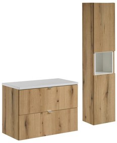 Koupelnová sestava Nova Oak I s deskou a skříňkami 80 cm dub evoke/bílá