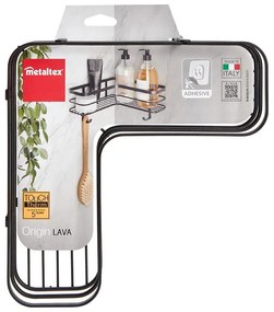 Čierna nástenná rohová kúpeľňová polica Metaltex Origin