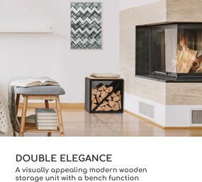 Blumfeldt Kindlewood S Black, stojan na drevo, lavička, 57 × 56 × 36 cm, bambus, zinok