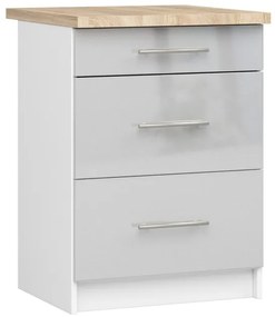 Spodná kuchynská skrinka s doskou OLIWIA S60 3SZ biela / metalická, lesk