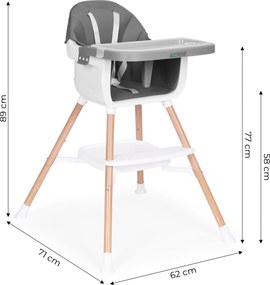 ECOTOYS Detská 2v1 jedálenská stolička ECOTOYS, sivá