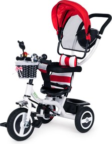 ECOTOYS trojkolka 360° otočné sedadlo, skladacia strieška, bezpečnostné pásy, červená
