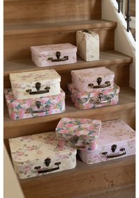 Set 3 ks úložných ružových kufríkov s kvetmi - 30*22*10/25*19*9/20*16*8 cm