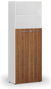 Kombinovaná kancelárska skriňa PRIMO WHITE, dvere na 4 poschodia, 800 x 420 x 2128 mm, biela/orech