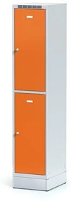 Alfa 3 Šatníková skrinka na sokli s úložnými boxami, 2 boxy, 1920 x 400 x 500 mm, otočný zámok, oranžové dvere