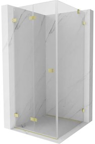 Mexen Lunar-F, skladací sprchový kút ľavý 80 x 80 cm, 8mm číre sklo, zlatý kartáčovaný - 836-080-080-55-00-L