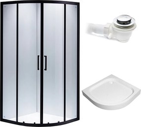 BPS-koupelny Štvrťkruhový sprchový kút HYD-RK01B 90x90 cm čierna/transparent + vanička HYD-RSV-SXL01B biela