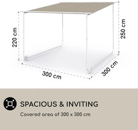 Blumfeldt Nantes, pergola, slnečná strieška, 3 x 3 m, polyester, oceľový rám, UV 50+, podlahové kolieska