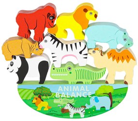 KIK Drevená balančná hra Safari – Montessori puzzle so zvieratkami