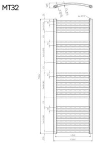 Mereo, Vykurovací rebrík 600x1330 mm, oblý, biely, MER-MT42