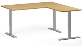 Výškovo nastaviteľný stôl, 160x160 cm, 3 motory, L/P, sivá podnož, buk