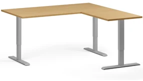 Výškovo nastaviteľný stôl, 160x160 cm, 3 motory, L/P, sivá podnož, buk