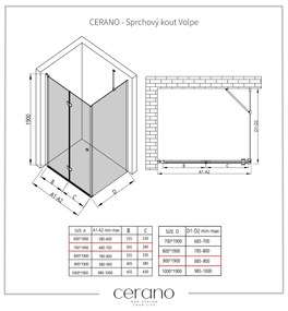 Cerano Volpe, sprchovací kút so skladacími dverami 70(dvere) x 90(stena), 6mm číre sklo, chrómový profil, CER-CER-427183