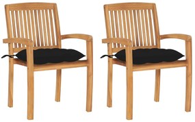 Záhradné stoličky 2 ks čierne podložky tíkový masív 3063274
