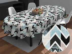 Biante Dekoračný oválny obrus Leona LN-061 Tyrkysovo-čierne cik cak pásiky 130x200 cm