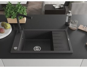 Mexen Elias, 1-komorový granitový drez s odkvapkávačom 795x480x200 mm a čierna batéria Duero, čierna - škvrnitá, 6511-76-671600-70