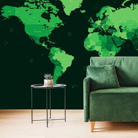 Samolepiaca tapeta detailná mapa sveta v zelenej farbe - 150x100
