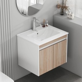 Závesná skrinka pod umývadlo Houseland Morvia 60 cm biela/dub