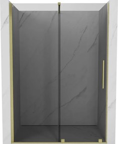 Mexen Velar, posuvné sprchové dvere do otvoru 140 cm, 8mm šedé sklo, zlatá matná, 871-140-000-41-55