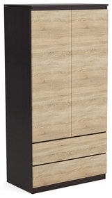 Šatní skriňa 90cm so 2 zásuvkami a vešiakom LUNE Wenge/Dub sonoma