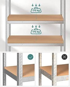 5-úrovňový oceľový regál s vysokou nosnosťou 750 kg, 60 x 120 x 200 cm, strieborný