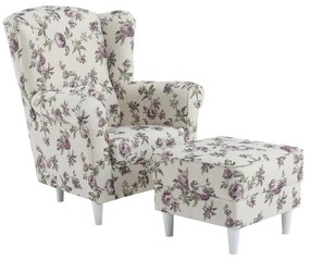 Kondela Kreslo, ušiak s taburetom, rose 18 látka, ASTRID