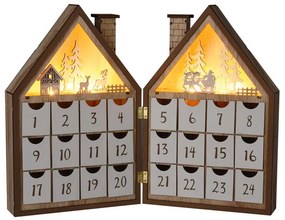 Drevený adventný kalendár so zásuvkami a LED svetielkami