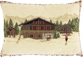 Gobelínový vankúš s chalúpkou a lyžiari - 45 * 15 * 31cm