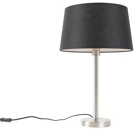 Moderná stolná lampa oceľ s čiernym tienidlom 35 cm - Simplo