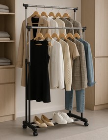 ModernHome Univerzálny dvojitý stojan na kolieskach, výškovo nastaviteľný, 2 tyče ModernHome