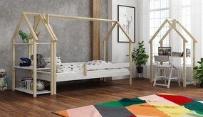 Detská domčeková posteľ Frank SCANDI - biela-prírodná  House bed -  160x80 cm posteľ domček