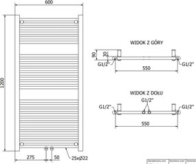 Mexen Mars, vykurovacie teleso 1200x600 mm, 487 W, chrómová, W110-1200-600-00-01