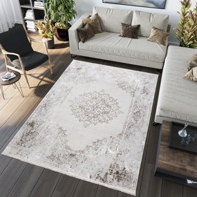 Svetlý krémovo-sivý dizajnový vintage koberec so vzormi Šírka: 80 cm | Dĺžka: 150 cm