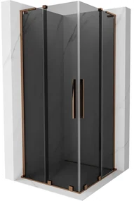 Mexen Velar L Duo, sprchový kút s posuvnými dverami 80 x 80 cm, 8mm šedé sklo, ružové zlato, 871-080-080-02-43-60