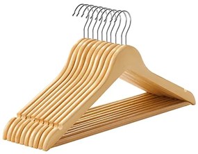 Drevené vešiaky, sada 10 kusov, ramienka, prírodná farba