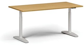 Výškovo nastaviteľný stôl OBOL, elektrický, 675-1325 mm, doska 1600x800 mm, biela zaoblená podnož, buk