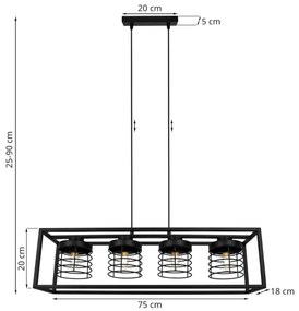Závesné svietidlo RASTI CAGE, 4x čierne drôtené tienidlo v kovovom ráme