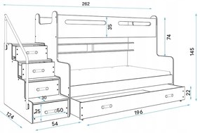Interbeds Poschodová posteľ MAX 3 + 3x matrace 200x120 modro-biela 2024