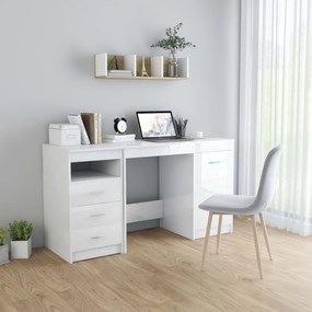 Písací stôl, lesklý biely 140x50x76 cm, drevotrieska