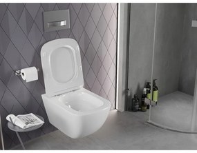 Mexen Timo, závesná WC misa 555x370x335 mm, Rimless Tornádo + WC sedadlo z duroplastu, biela lesklá, 30650200T
