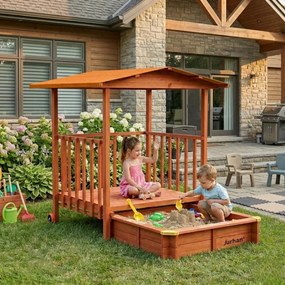 Pieskovisko s verandou SUNNY, 130x130x143cm, hnedá/oranžová Jurhan