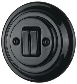 Bohemia-Design - Porcelánový retro dvojitý vypínač s rámikom č. 6+6 čierny