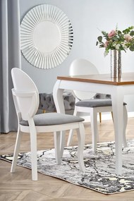 Jedálenská stolička VERDI — masív, látka, biela / šedá