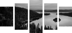 5-dielny obraz jazero pri západe slnka v čiernobielom prevedení - 200x100