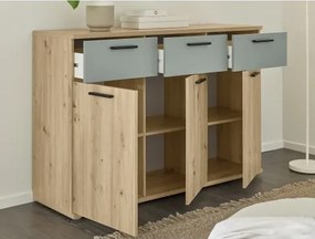 Komoda so zásuvkami Savina 135 cm, dub artisan/šalviová%