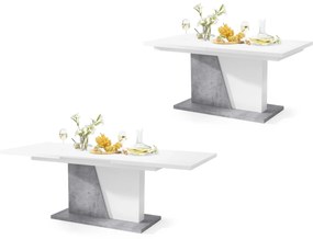 NOBLE NOIR Biely Mat/Beton Millenium - ROZKLADANÝ STÔL DO 218 cm, pre 8, 10 osôb.