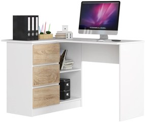 Rohový písací stôl B16 124 cm biely/dub sonoma ľavý