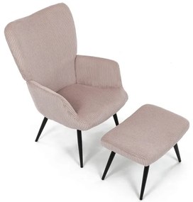 Relaxačné kreslo ušiak s taburetom ROYAL — kov, menčester, ružová