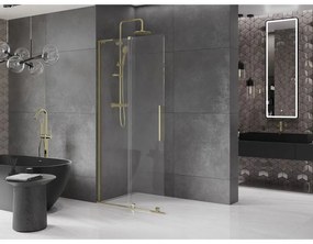 Mexen Velar L, posuvná sprchová zástena Walk-in 110 x 200 cm, 8mm číre sklo, zlatá lesklá, 871-110-003-03-50